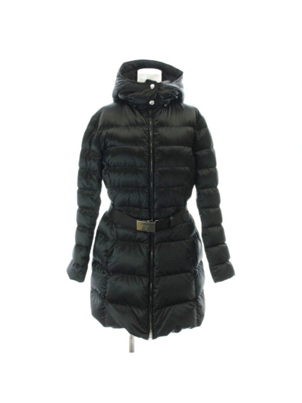 Prada Down Coat Long Hood with Belt Black 42